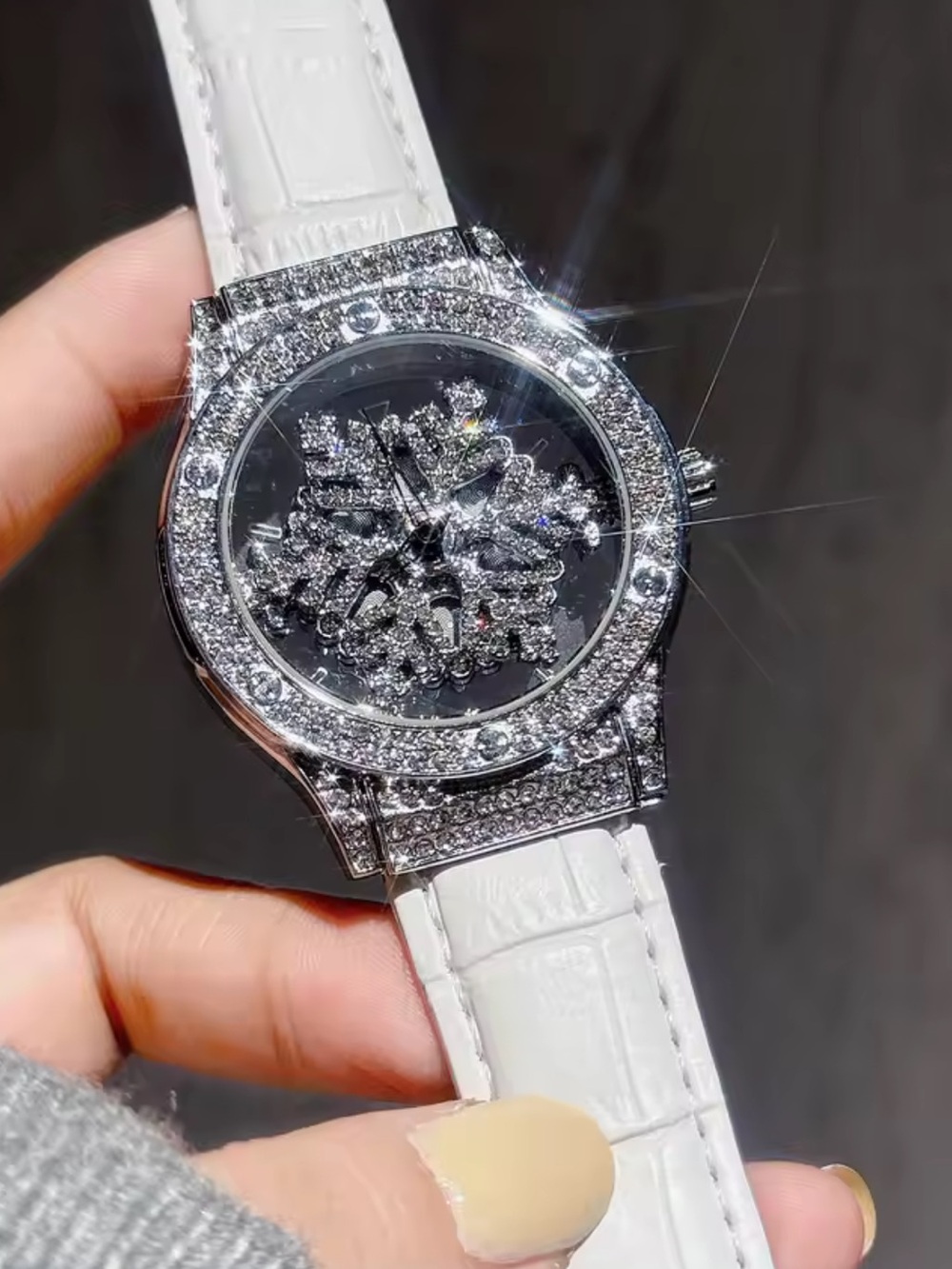 Women's White Crystal Accent Dress Watch
